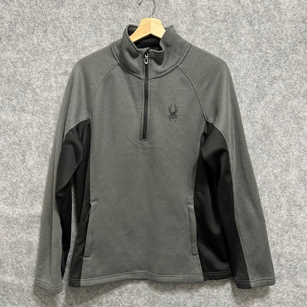 Spyder 1/4 Quarter Zip Pullover Mens Medium Gray Black Fleece Sweater Active - Picture 1 of 8